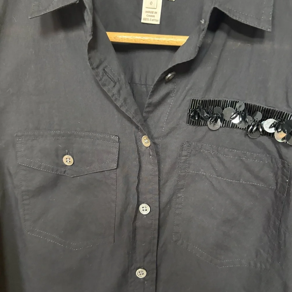 J. Crew Black Sequin Detail Pocket Button Down Shirt Size‎ 0